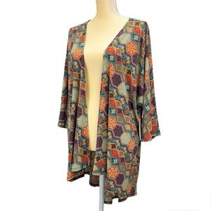 Lularoe Lindsay Kimono Mosaic Earthy Size Medium Red Green Yellow Blue New NWT